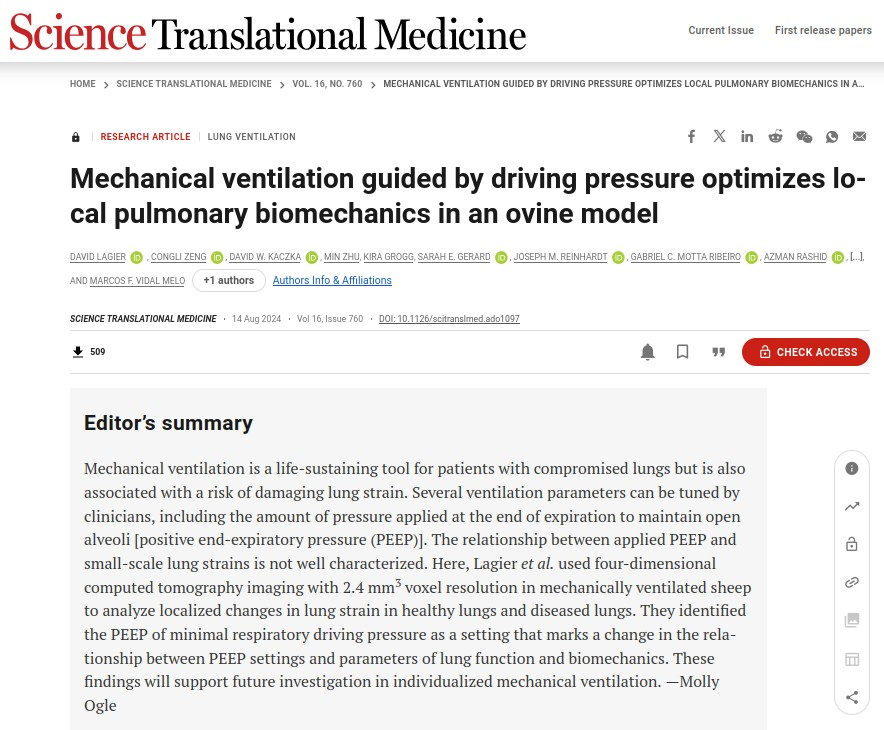 screenshot of the article on the webpage of Science Translational Medicine